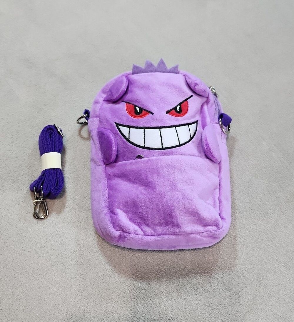 New Pokémon Gengar Plush Crossbody Bag with Clear Pocket Approx 9L x 7W